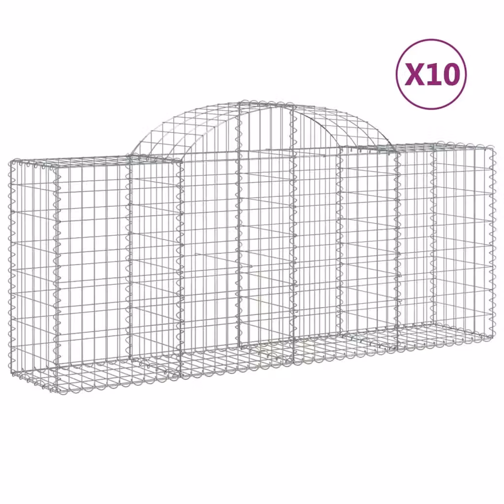 Berkfield Home Arched Gabion Baskets, 10 Pieces, Silver Galvanised Steel, W: 200 cm, D: 50 cm, H: 80-100 cm – 2