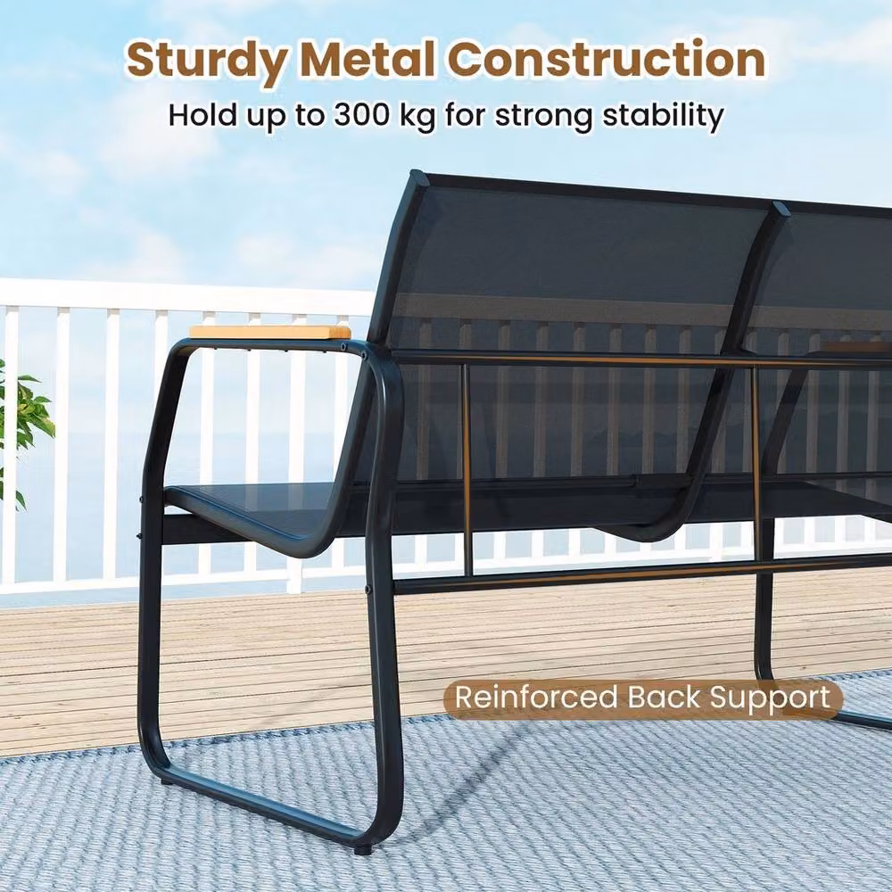 VOGREX Outdoor Conversation Set with 2 Upholstered Storage Compartments in Black – 4