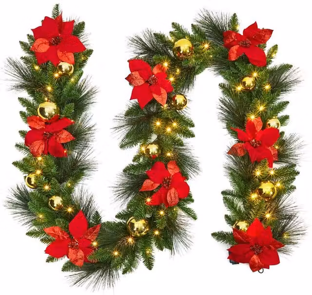 London Boutique 9ft Pre-Lit Christmas Wreath with LED Lights in Green