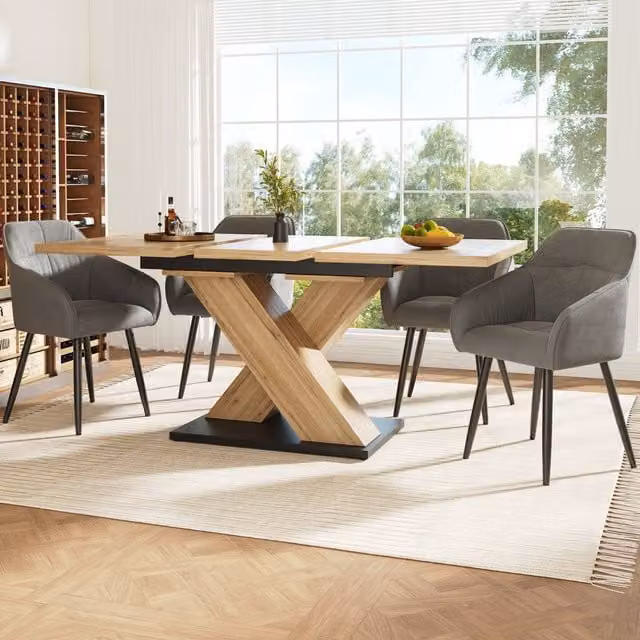 Aosom UK Extendable Rectangular Dining Table in Brown MDF with Adjustable Feet, W/D/H: 119 x 80 x 75 cm