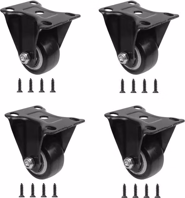 Havendro 4-Piece Set of Heavy Duty Silent Rubber Fixed Caster Wheels in Black with Steel Plate, 40mm