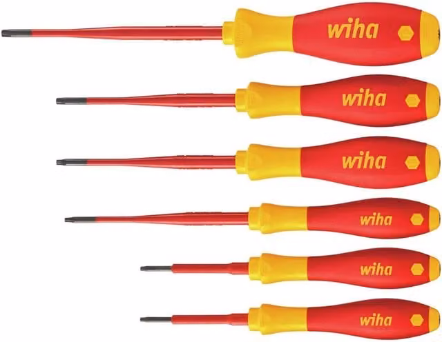 Wiha Softfinish Electric Slimfix Torx Screwdriver Set, 6 Piece, Black, Red and Multicolour, Chrome Vanadium Steel