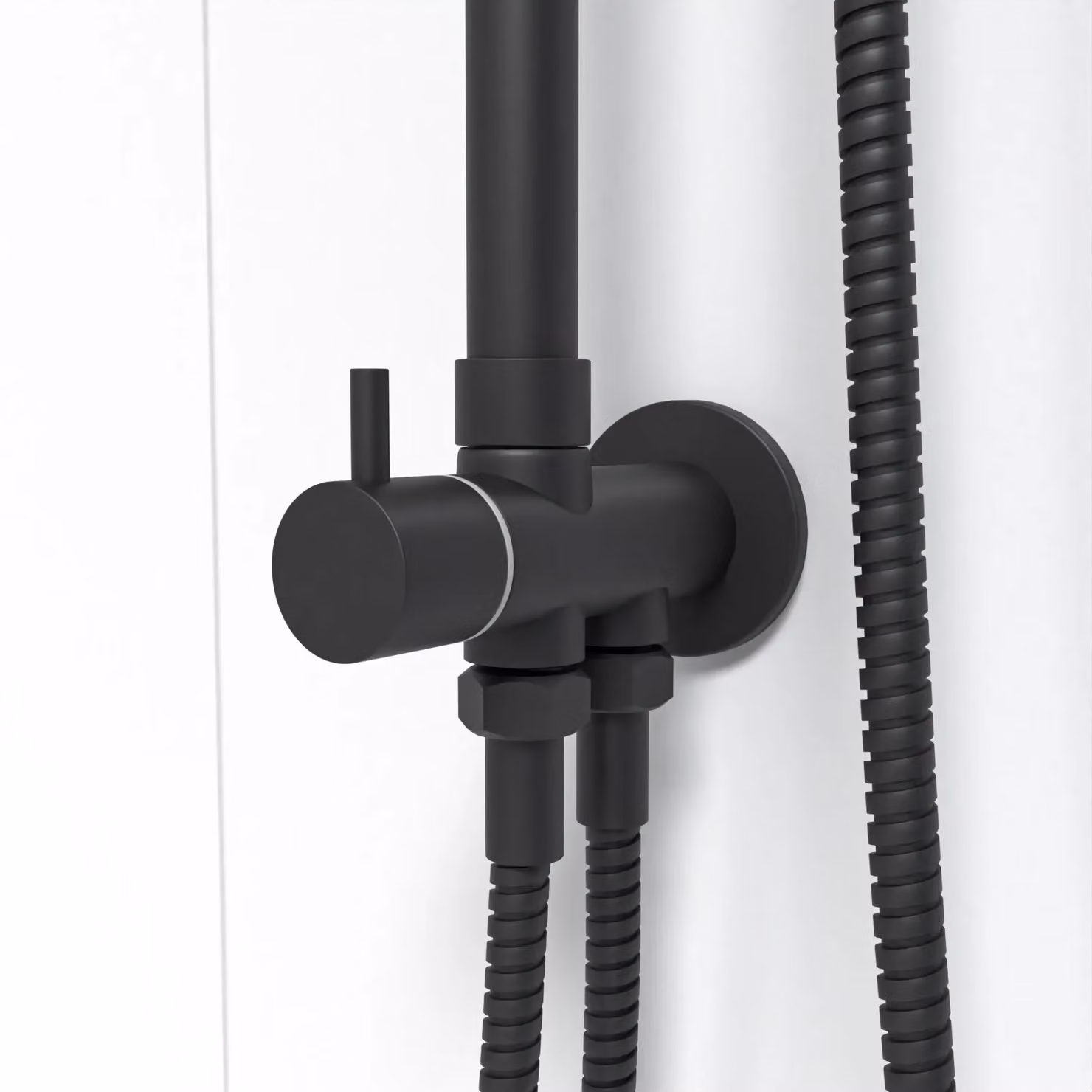 Nes Home Matte Black Exposed Round Shower Mixer Riser Rail Kit with 3 Mode Handset – 2