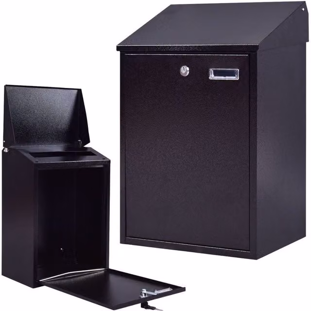 Costway Large Lockable Steel Wall Mounted Outdoor Mailbox in Black