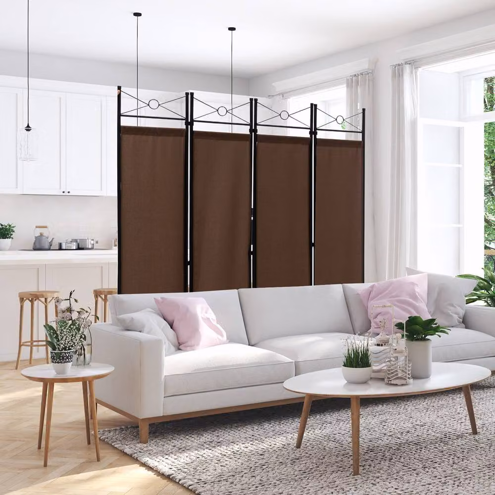 Costway 4 Panel Folding Room Divider Privacy Screen in Brown, Height: 182 cm – 5
