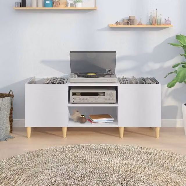 Berkfield Home Record Cabinet in White, W/D/H: 121 x 38 x 48 cm – 1