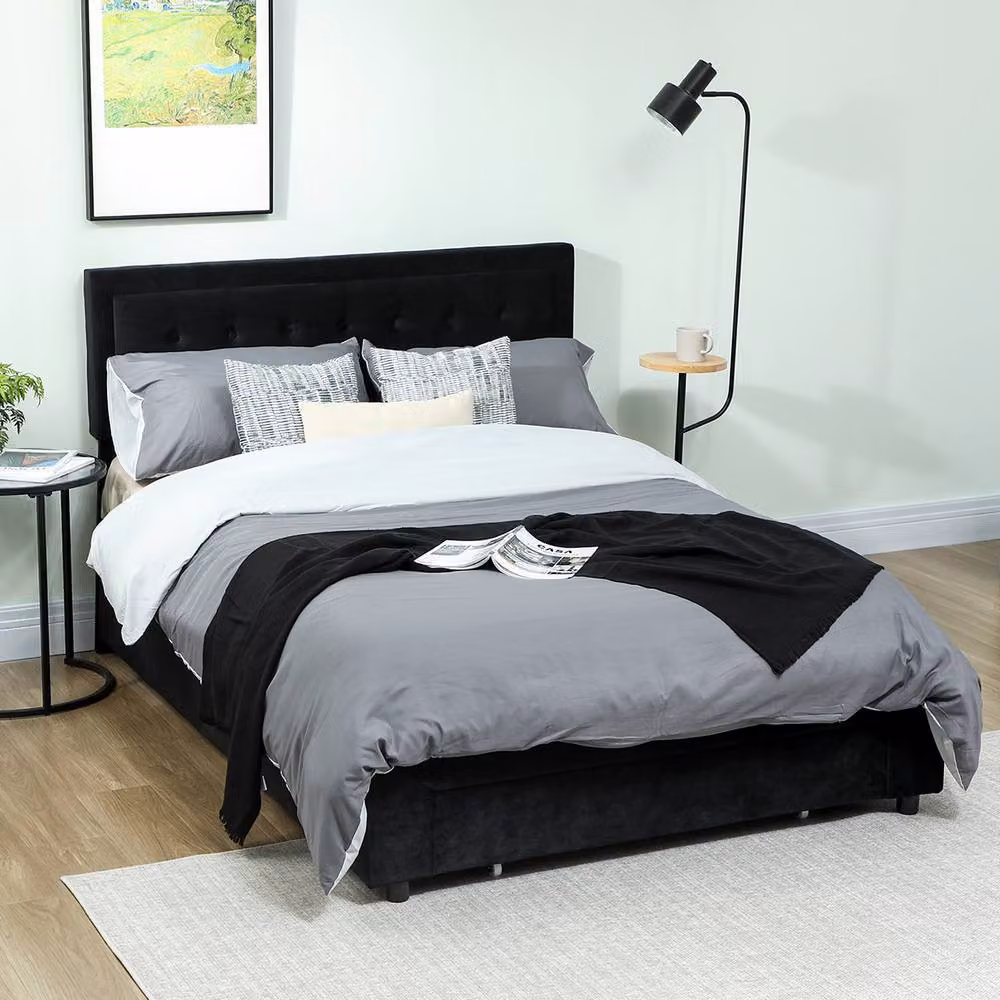 STILVORA Modern Upholstered Velvet Ottoman Bed Frame with Lift Up Base in Black, W/D/H: 180 x 200 x 157.5 cm – 2
