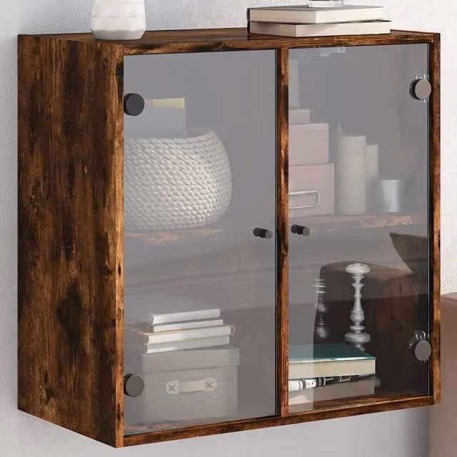 Berkfield Home Wall Mounted Cabinet with Glass Doors in Smoked Oak Brown, W: 68 cm, D: 37 cm, H: 68.5 cm – 1