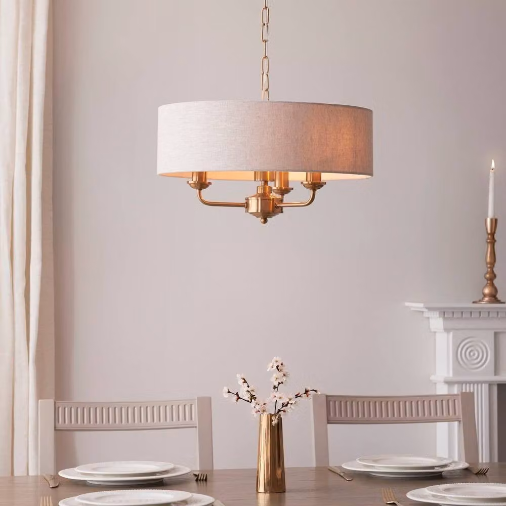 Netlighting Highclere Multi Arm Pendant Light in Gold and Brass with Beige Linen Shades, 3x E14 – 2