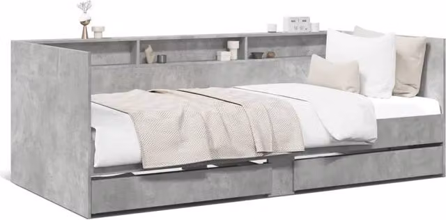 Berkfield Home Single Daybed with Drawers in Concrete Grey, W/D/H: 90 x 190 cm – 1