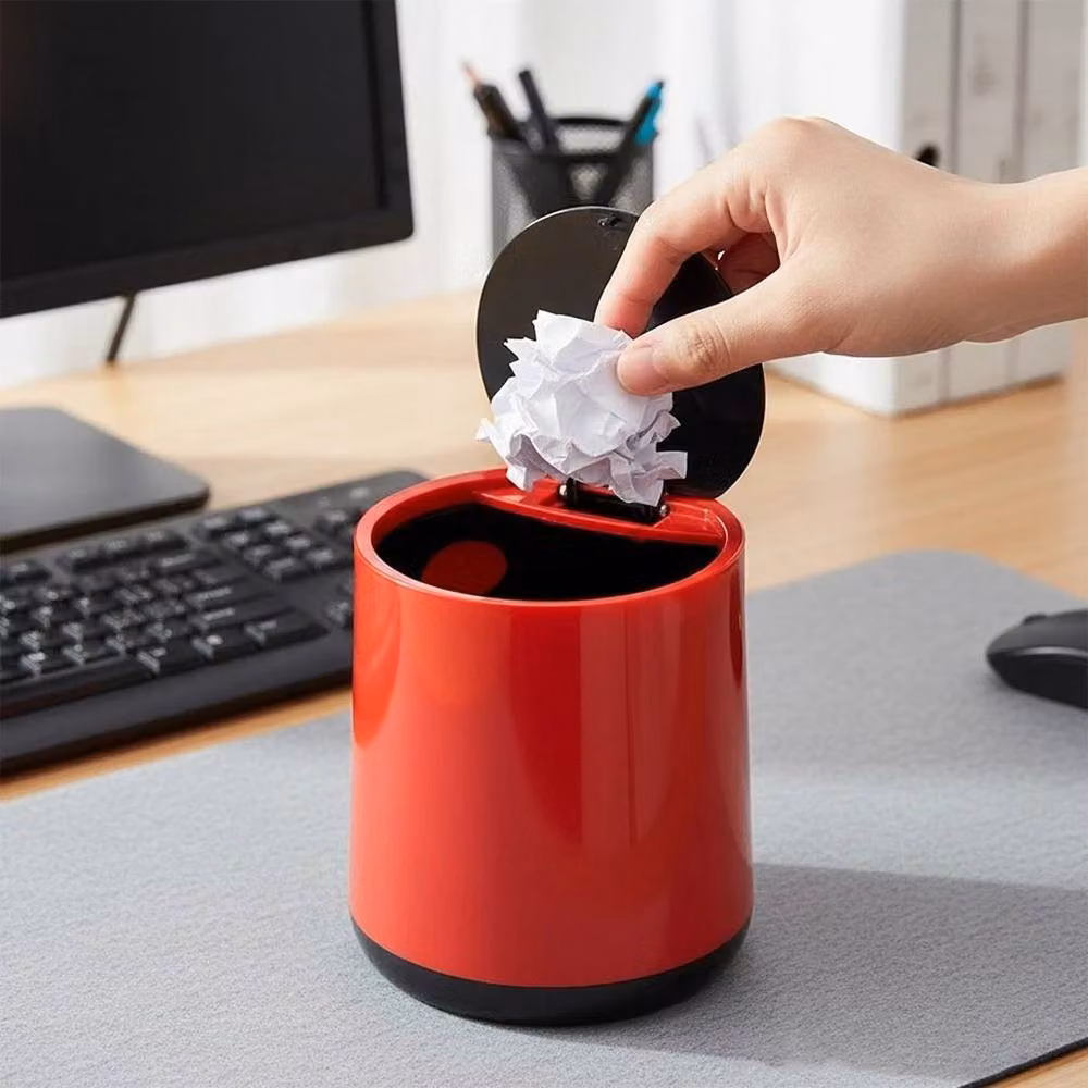 KORVIXA Red and Black Touch Desktop Mini Bin with Lid Cover – 3