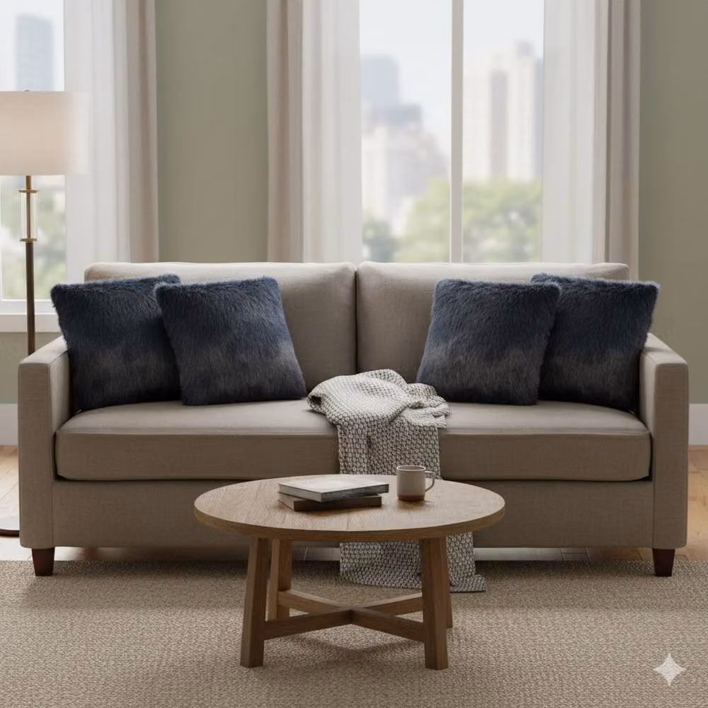 Kampala Hill Blue Faux Fur Square Cushions, 4 Pack, W/D/H: 45 x 45 x 45 cm – 3