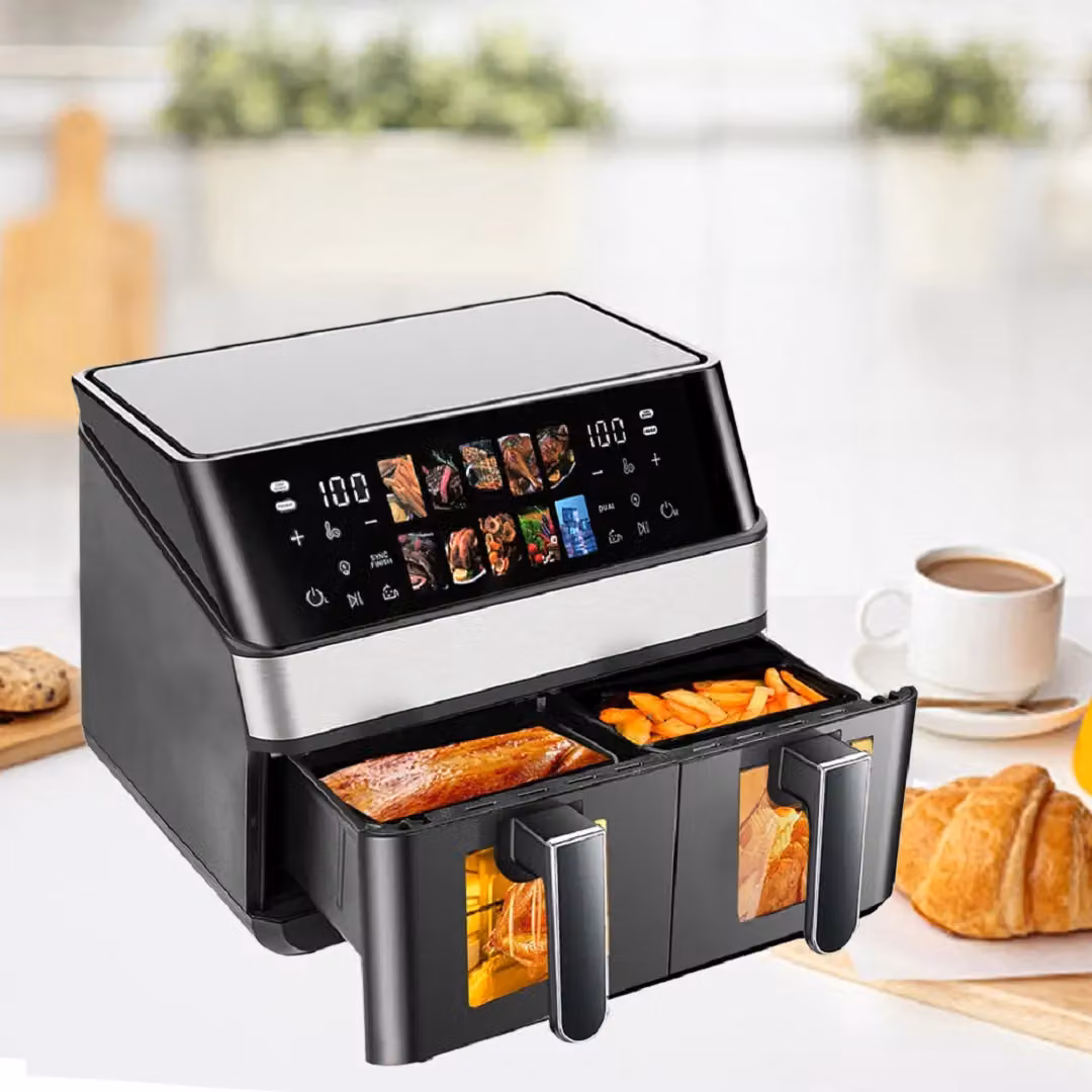 Hinsinc 10L Dual-Zone Digital Touchscreen Air Fryer with Two Baskets, Black – 5