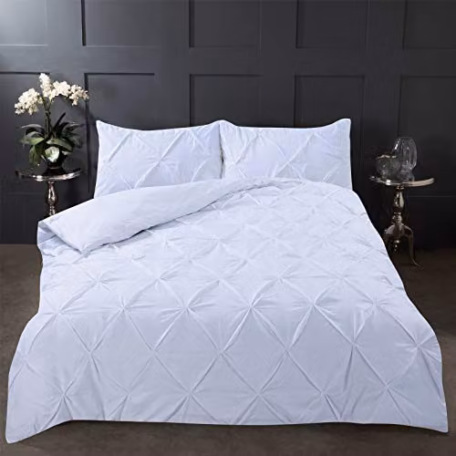 Highams Diamond Pintuck Duvet Cover and Pillowcase Set, White, W/D/H: 180 x 200 cm – 2