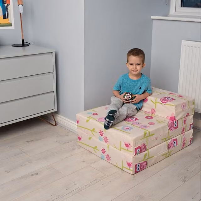 Ready Steady Bed Kids Z Folding Mattress Sofa Bed Single Chair Bed in Owls Multicolour