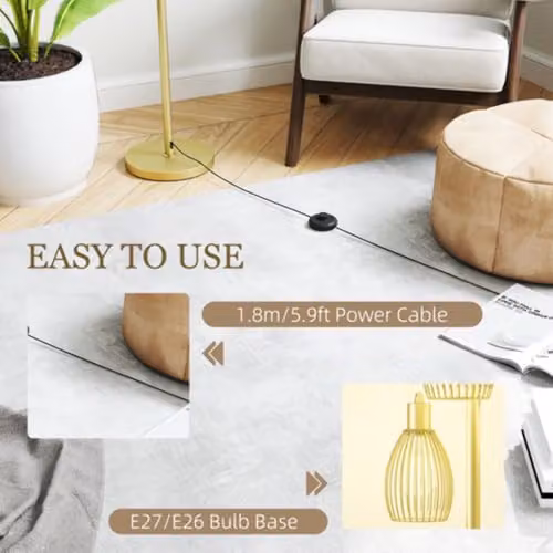 HOMCOM Dimmable 3-Light Industrial Floor Lamp in Gold/Brass, Height: 170.5 cm – 4
