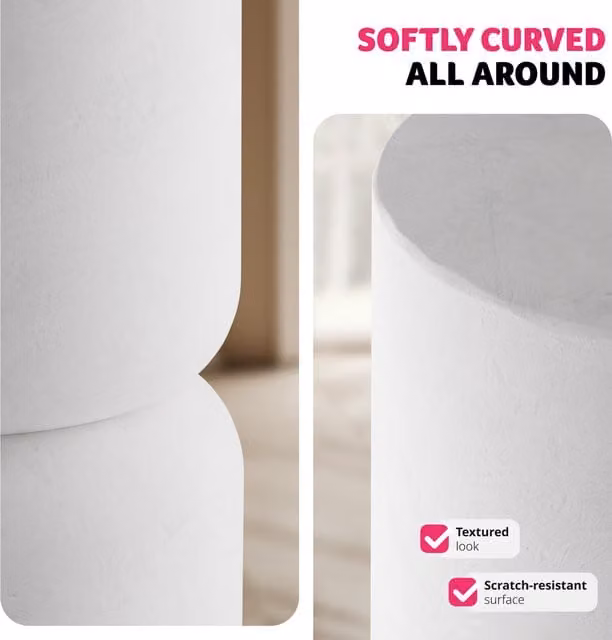 TECTAKE Set of 2 Modern White Round Bedside Nightstands with 15 kg Capacity