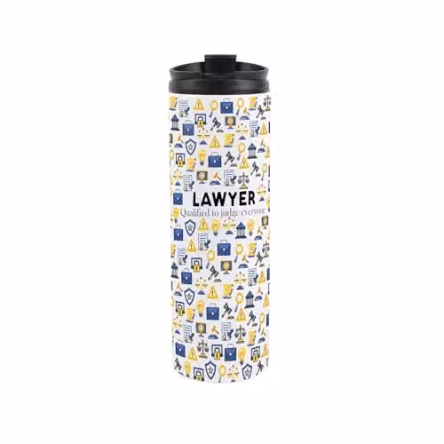 Purely Home Lawyer Travel Mug, Multicoloured and White Reusable Stainless Steel Vacuum-Sealed Flask, 500ml