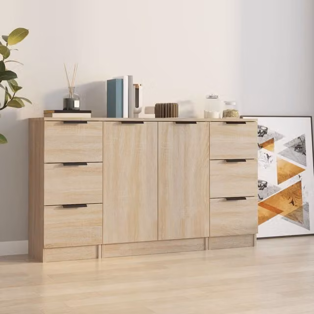 Berkfield Home 3-Piece Sonoma Oak Sideboard Set in Brown Engineered Wood