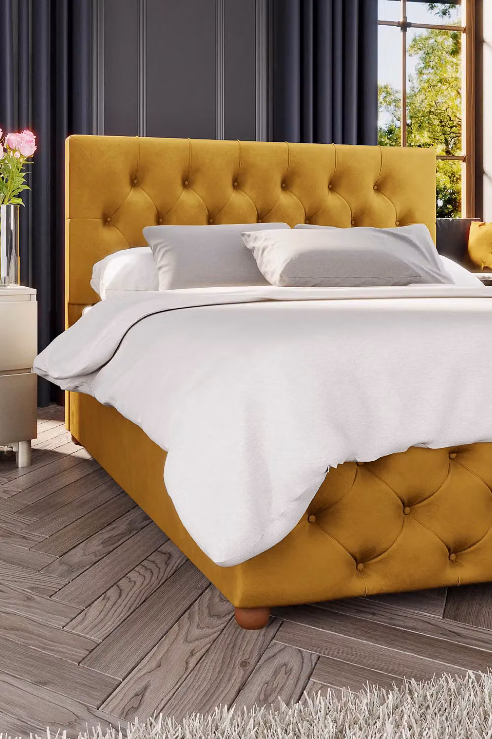 Laurence Llewelyn-Bowen Luna Ottoman Storage Bed in Yellow Plush Velvet Fabric, W/D/H: 140 x 200 cm – 3