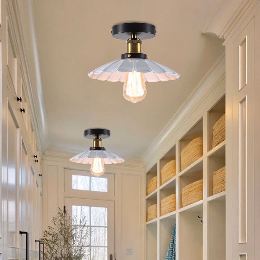 NIVOR Set of 2 Industrial Aluminium Flush Mount Ceiling Chandeliers in White, Diameter: 24.5 cm – 3
