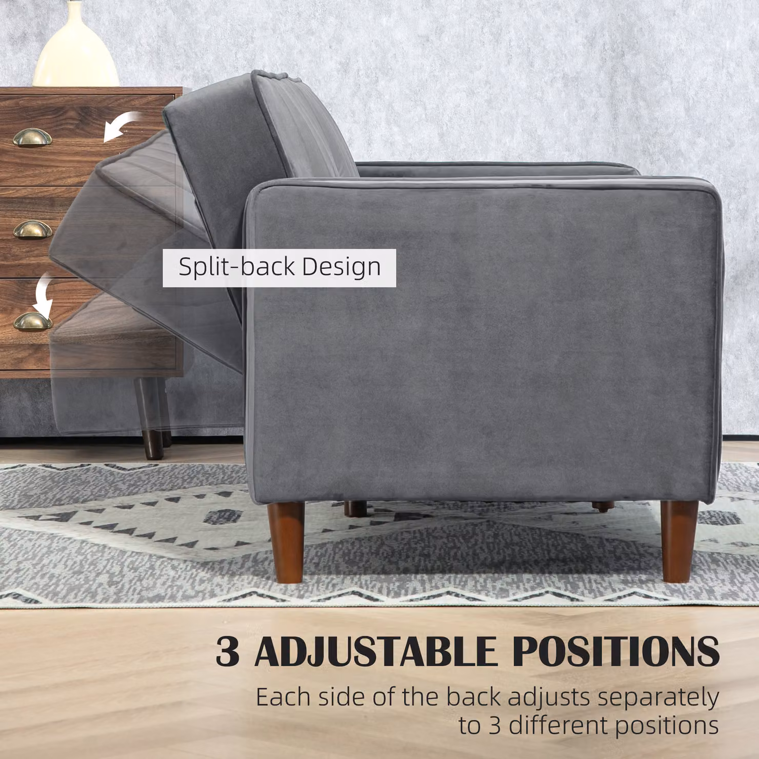HOMCOM Three-Seater Velvet Sofa Bed in Grey with Sleeping Function – 4