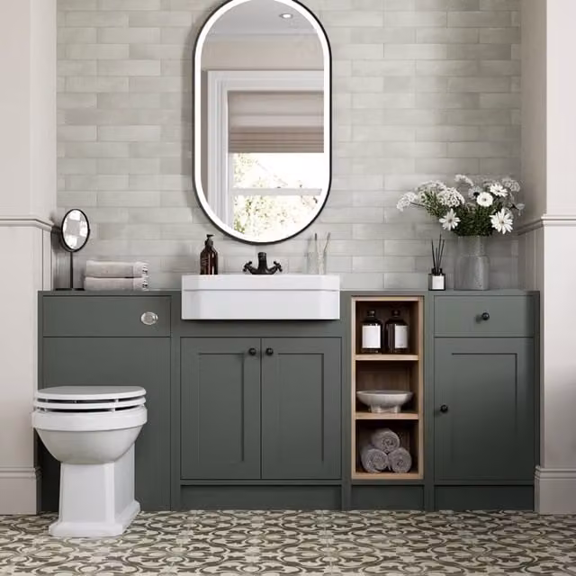 Bathwell Green Freestanding Toilet and Vanity Unit with Traditional Basin and Handles