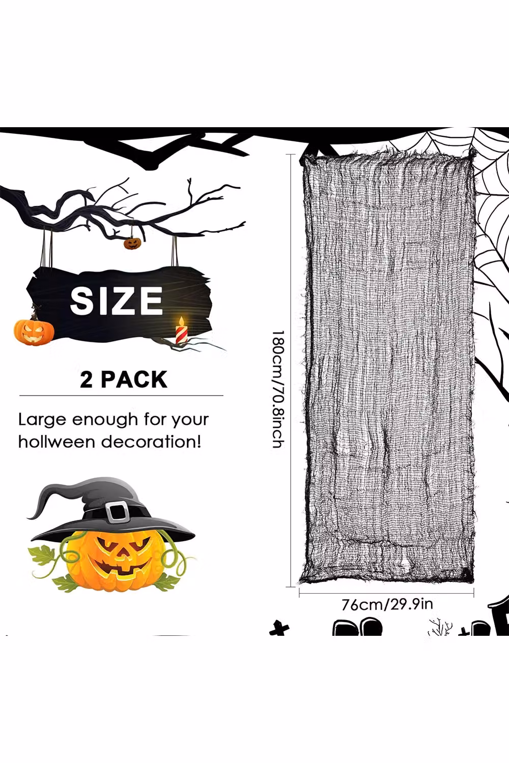 Living and Home 2-Piece Set of Black Creepy Halloween Hanging Textile Cloths – 2
