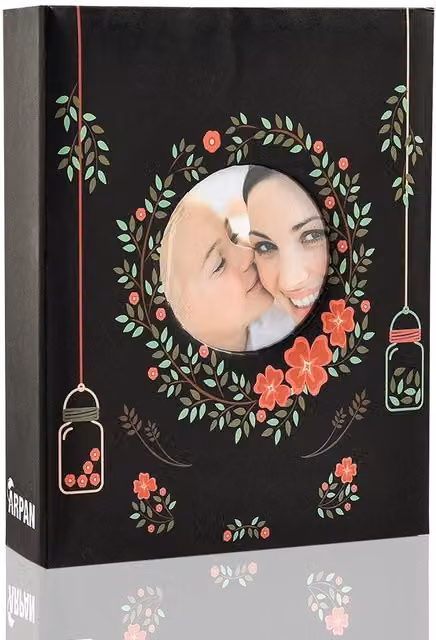 Arpan Black Floral Photo Album with Cover Window and Protective Plastic Jacket, Holds 200 6x4 Photos – 1