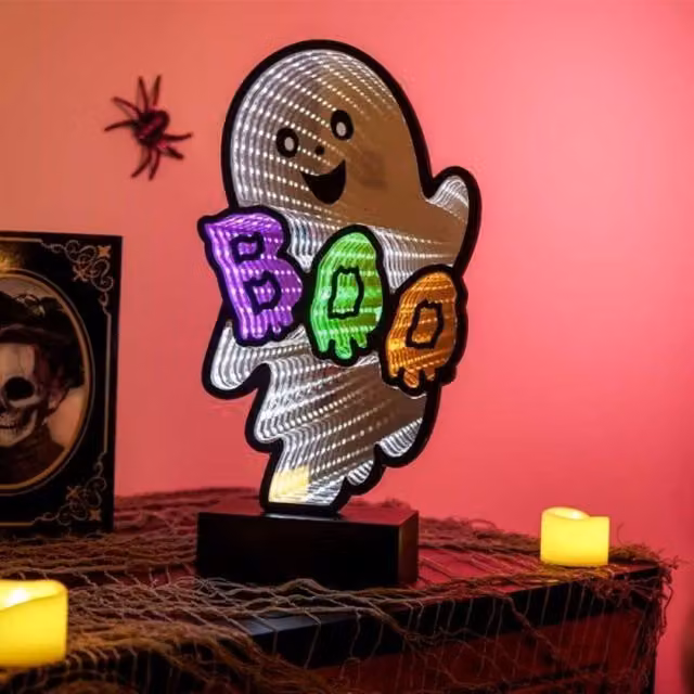 Garden Greatness BooFinity LED Ghost Halloween Decoration with Multicolour Infinity Mirror Effect, H 28.0 cm x W 27.5 cm x D 15.3 cm