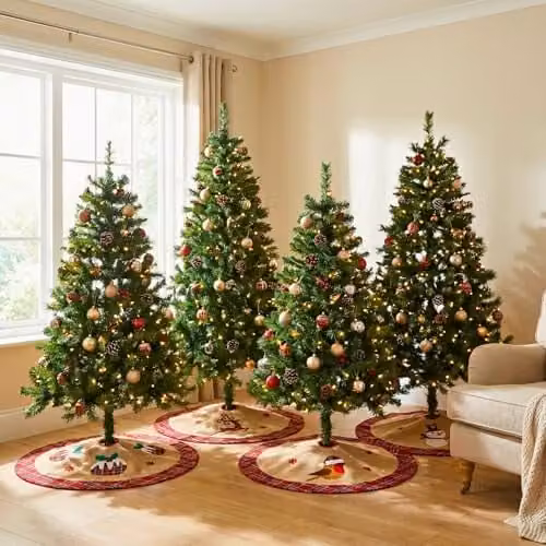 Shatchi 4 Piece Set Round Christmas Tree Skirt Decor in Brown and Beige, Diameter: 86 cm – 7