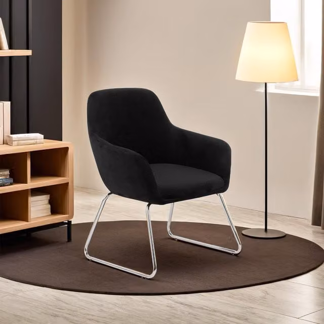 Orsina Black Velvet Armchair with Rounded Back and Chrome Legs – 1