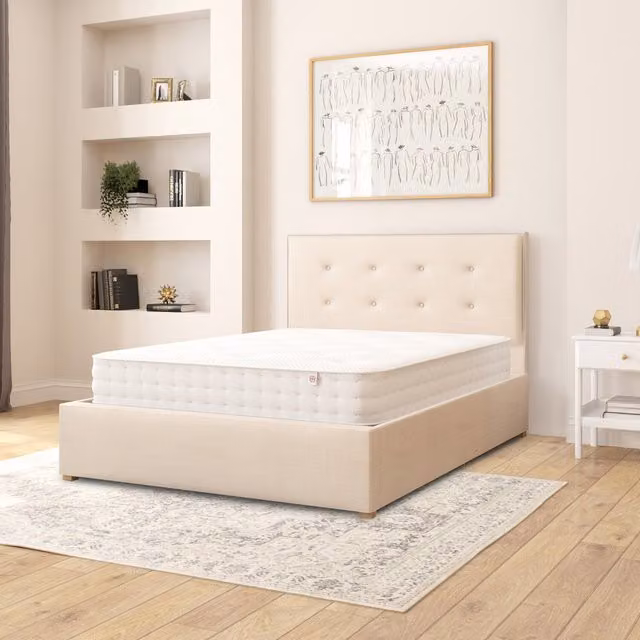Aspire Presley Fabric Ottoman Storage Bed in Beige with Lift Up Base, W/D/H: 140 x 200 cm