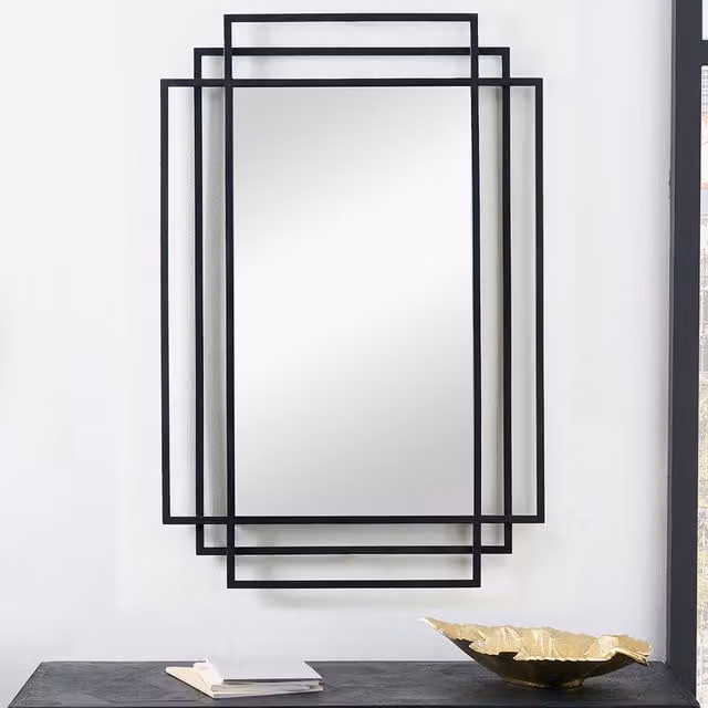 Pacific Lifestyle Art Deco Geometric Rectangular Wall Mirror in Black