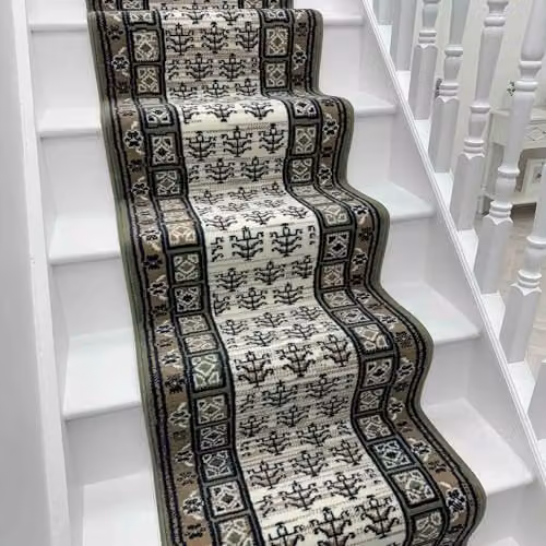 runrug Mayan Green Ethnic Stair Runner, Machine Woven Polypropylene and Jute, W: 70 cm, L: 690 cm