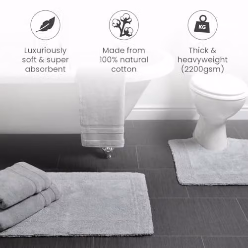 Allure Bath Fashions Elegance Reversible Heavyweight Cotton Bath Mat, W: 53 cm, D: 85 cm, Grey/Beige – 2