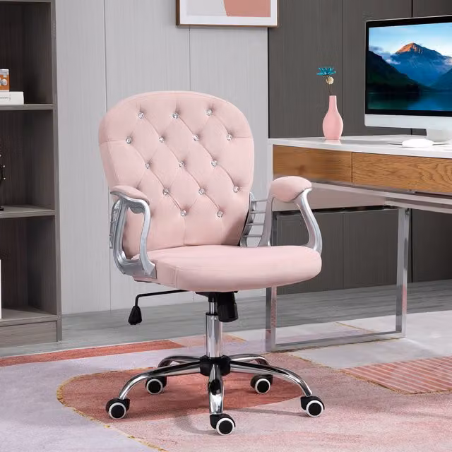Vinsetto Luxury Pink Velour Ergonomic Swivel Office Chair