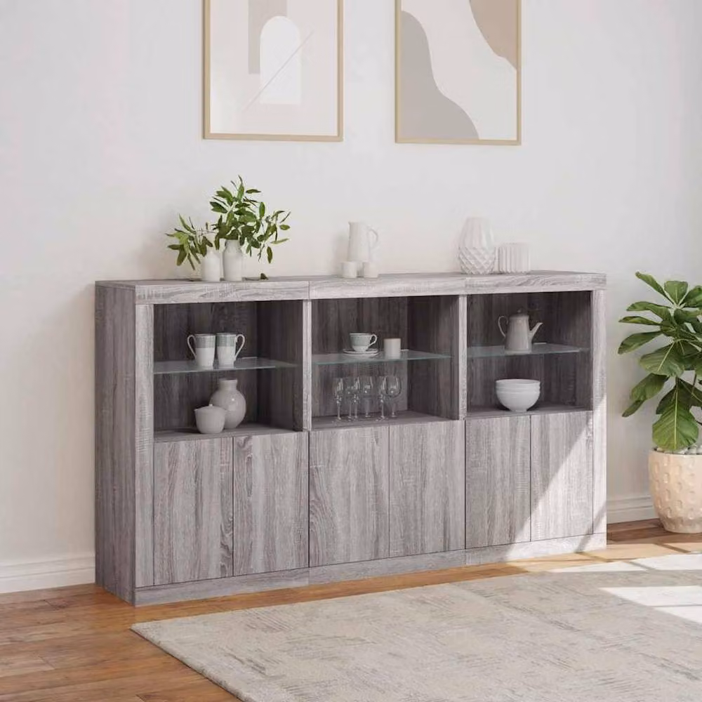 Berkfield Home Modern Sideboard with Integrated LED Lights in Grey Sonoma, W: 181.5 cm, D: 37 cm, H: 100 cm – 3