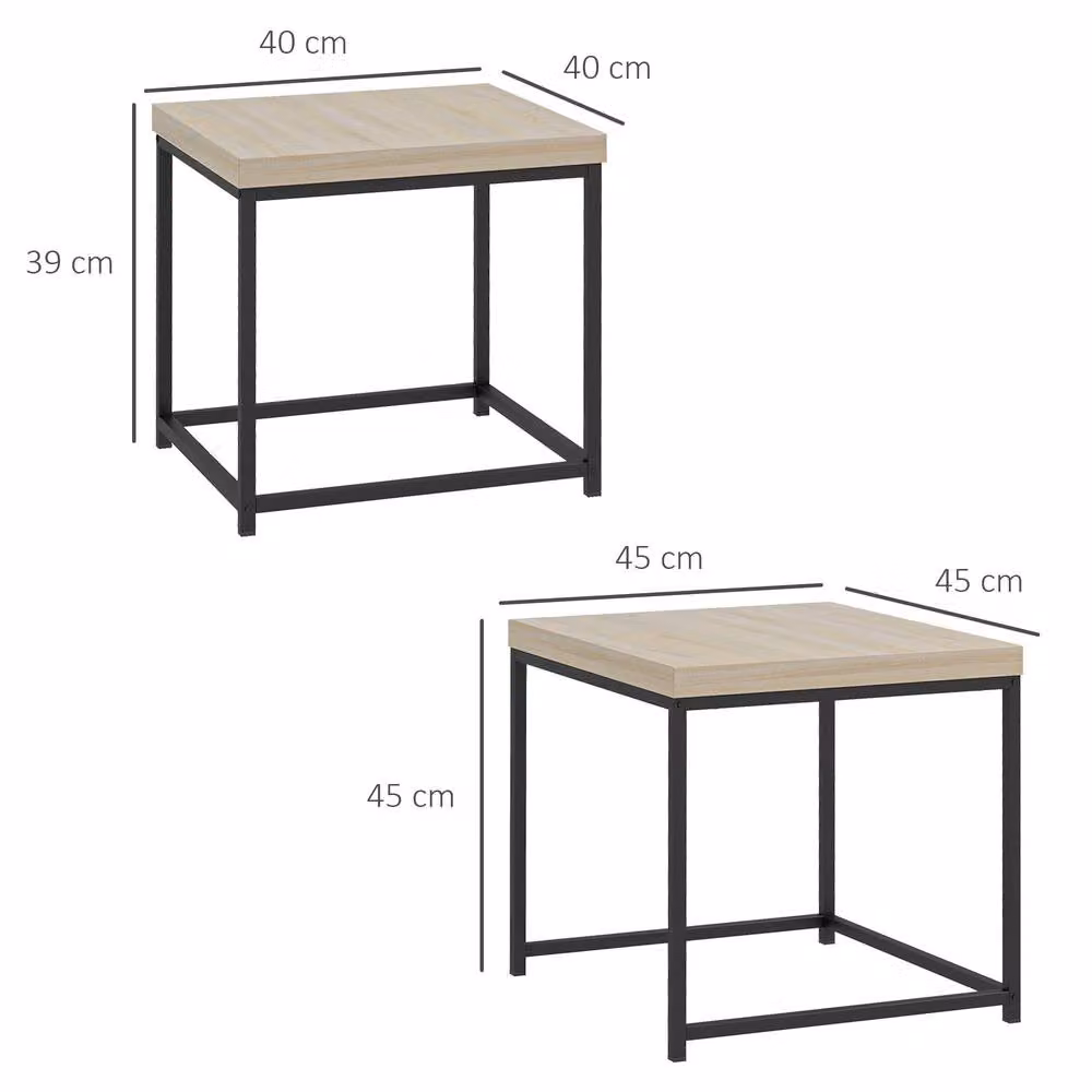 ERGOVEXA Nest of 2 Coffee Tables in Light Oak with 3.5cm Thick Tabletop – 2