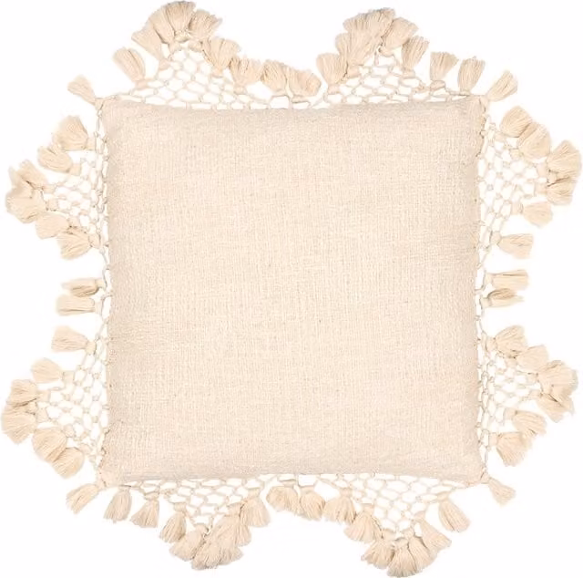 Make It A Home Boho Cotton Macram Tassel Cushion in Beige and Yellow