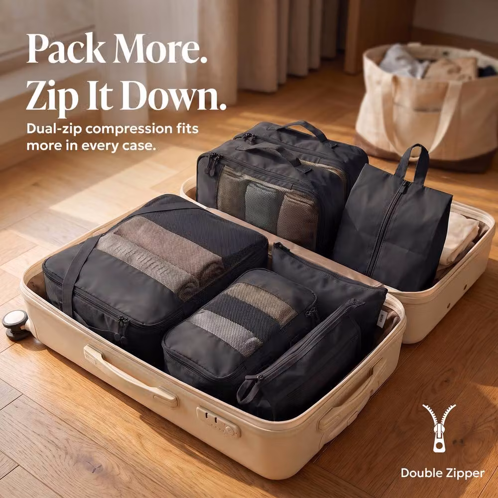 Lugg 8 Set Compression Packing Cubes Suitcase Organiser Set in Black – 2