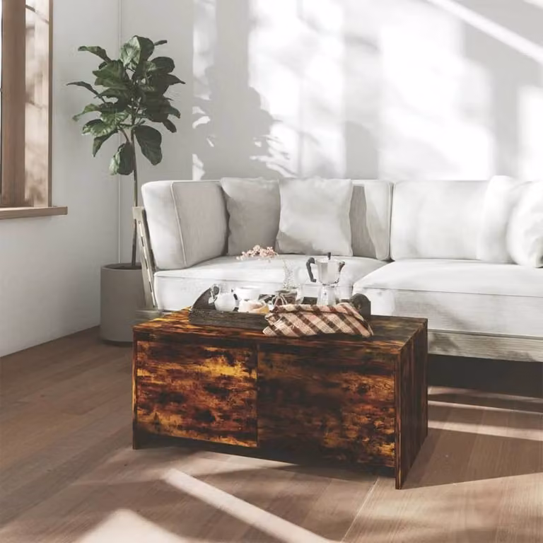 Berkfield Home Modern Rectangular Coffee Table in Smoked Oak Brown, W/D/H: 90 x 50 x 41.5 cm