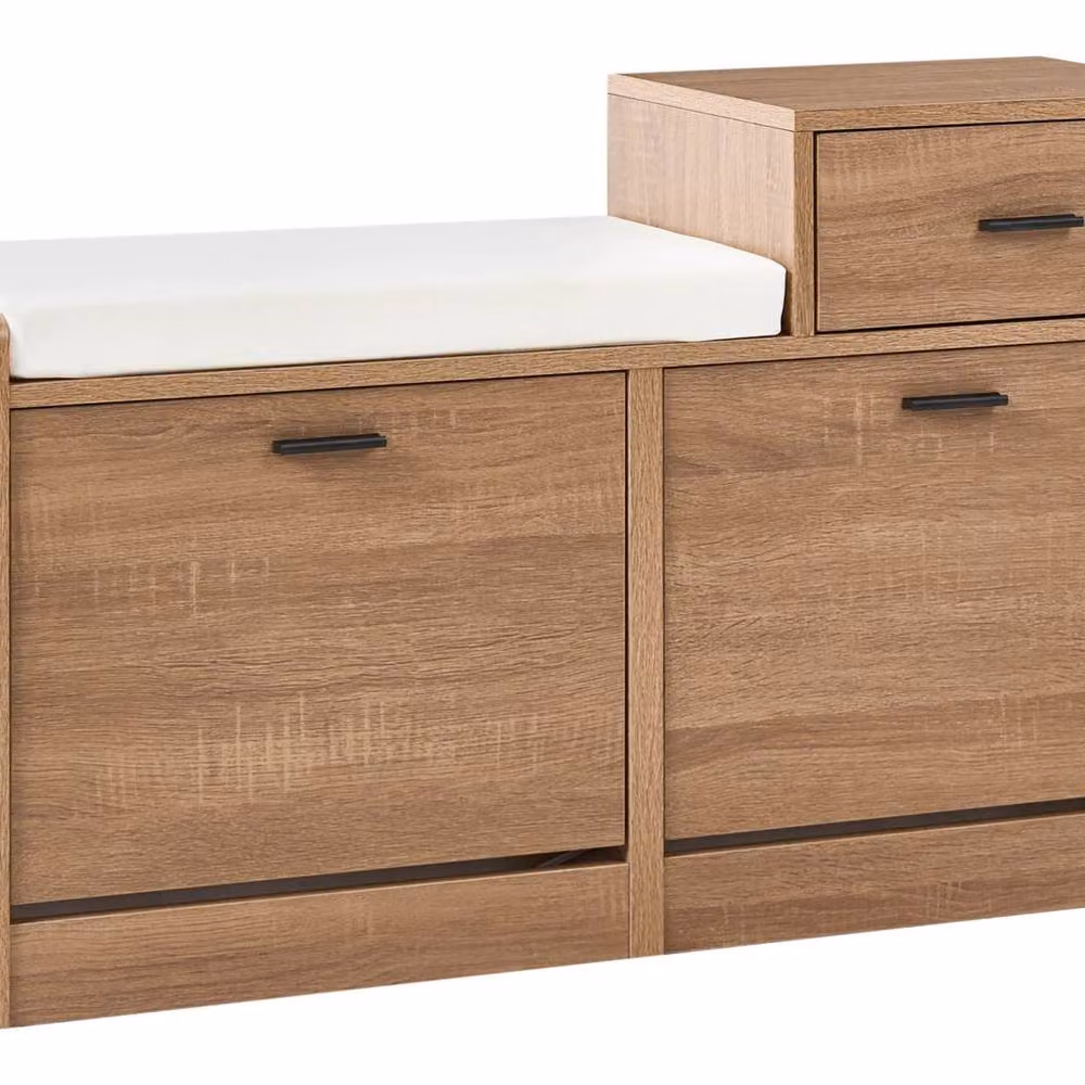 Wyld and Coco Shoe Storage Cabinet with Padded Seat in Brown – 2