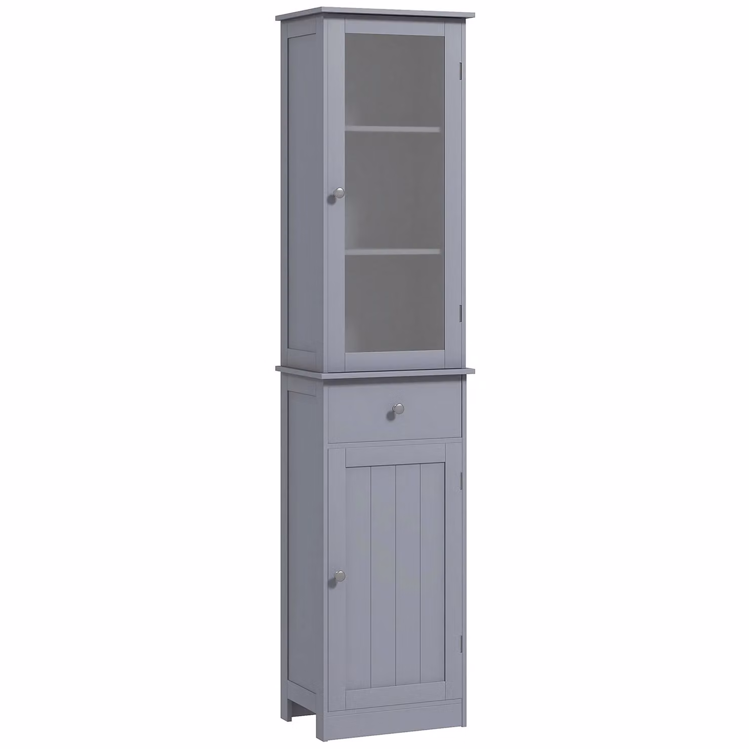 Kleankin Grey Freestanding Bathroom and Home Office Storage Cabinet with Hinged Doors, Internal Shelves and Drawers, H: 171.5 cm, W: 27.0 cm, D: 27.0 cm – 2