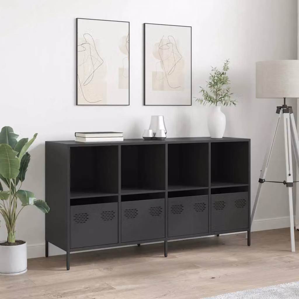 Berkfield Home Industrial Sideboard in Black Matt Cold-rolled Steel, W/D/H: 135 x 39 x 73.5 cm – 3