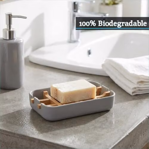 Orsina Grey Bamboo Soap Dish with Drainage and Removable Insert – 4