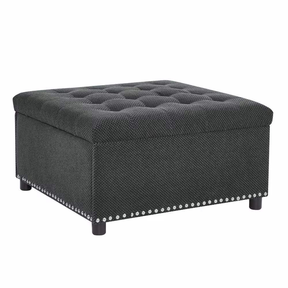 STILVORA Grey Fabric Storage Ottoman Stool with Hidden Storage – 3