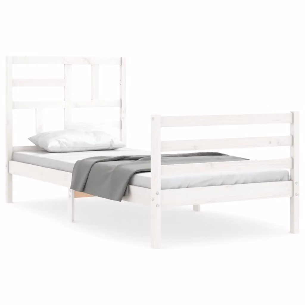 Berkfield Home White Solid Pine Bed Frame with Headboard W/D/H: 90 x 200 cm – 2