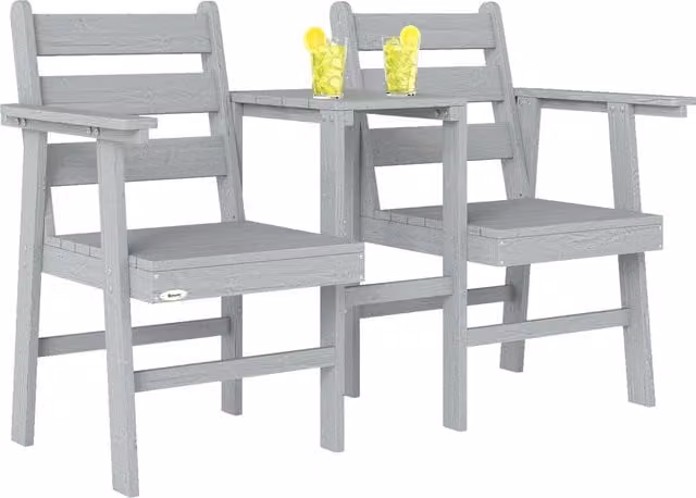 Outsunny Grey Embossed Wood Jack and Jill Garden Loveseat with Armrests
