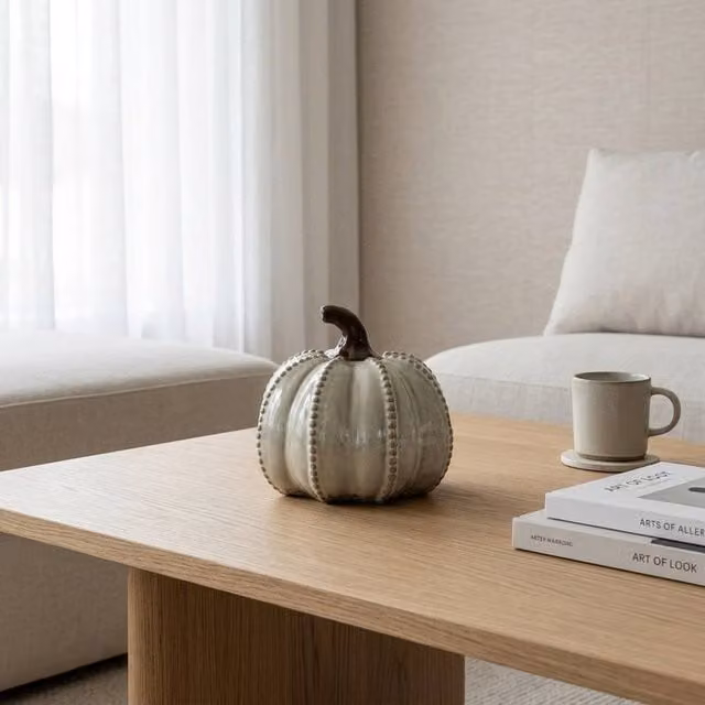 Garden Greatness Decorative Ceramic Pumpkin Ornament in Multicolour and Beige for Autumn and Halloween Tabletop Display